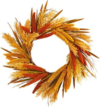 Nearly Natural 25-in Sorghum Harvest Artificial Wreath in Yellow at Nordstrom