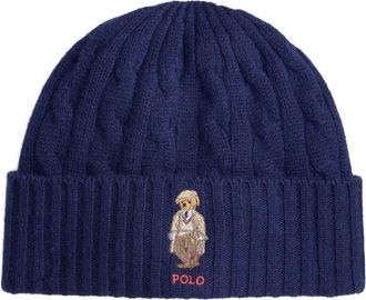 Polo Ralph Lauren cable-knit bear-embroidered beanie - Blue