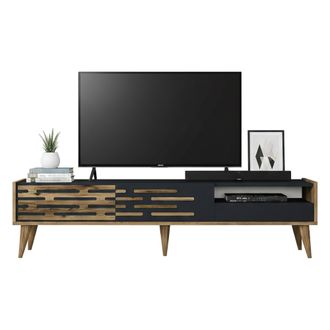 Dmora Dmora - Mueble De Televisi&oacute;n Alnilam, Aparador De Sal&oacute;n, Mueble Bajo Para Tv, Base De Pared Equipada, 180x45h35 Cm, Antracita Y Nogal, Con Embalaje Re