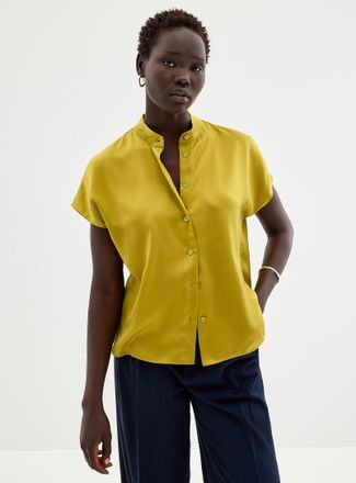 Contemporaine Womens Flowy satin cap-sleeve shirt