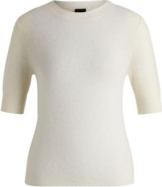 BOSS Cropped-sleeve knitted sweater in textured wool
