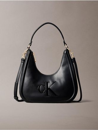Calvin Klein Womens Embossed Monogram Crescent Bag - Black