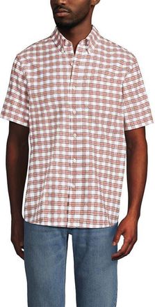 Lands End Short Sleeve Sail Rigger Shirt in Sunset Coral Pink/white Plaid at Nordstrom, Size Xx-Large