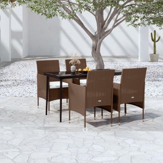 vidaXL Vidaxl - Juego De Comedor De Jard&iacute;n 5 Piezas Con Cojines Marr&oacute;n Y Negro