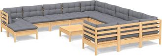 vidaXL Juego De Muebles De Jard&iacute;n 13 Pzas Y Cojines Madera Pino Gris Vidaxl