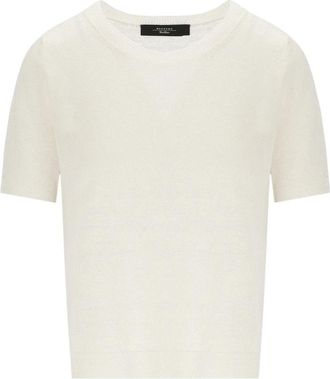 Max Mara Pancone Top - Dames - Ronde hals truien - Wit - M - Linnen - Truien & Vesten