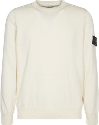 Stone Island Round-neck Knitwear, male, White, Size: 2XL Crew Neck Sweater