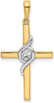 Diamond2Deal 14k Yellow Gold Rhodium Diamond-Cut Cross Pendant