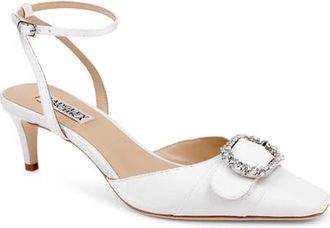 Badgley Mischka Odesza Kitten Heel Ankle Strap Pump in White Crepe at Nordstrom, Size 8.5