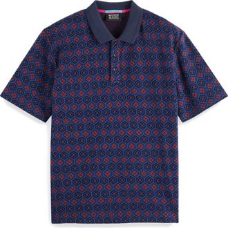 Scotch & Soda Geographic Floral Jacquard Polo in Navy at Nordstrom Rack, Size Small