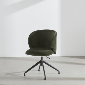 Maisons du monde Silla de escritorio pivotante de terciopelo verde caqui