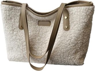Generic Compatible For Soft Handbag Large Capacity Fall Winter Shoulder Bag Women Lamb Wool Tote Zipper Closure Casual Shopping Traveling(Beige)
