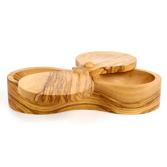 B&eacute;rard France Olive Wood Double Salt Keeper and Spice Box