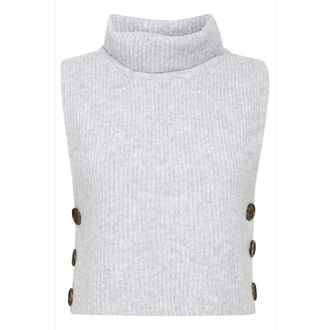 Cream Korte Gebreide Slipover Lichtgrijs Melange - Dames - Coltruien - Wit - Xl/2Xl - Polyester - Truien & Vesten