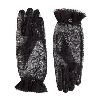 Valentino Garavani Gloves, female, Black, 7 IN, Black Gloves with Metal VLogo Detail