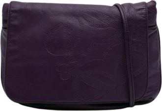 Loewe Pre-owned Cross Body Bags, female, Purple, Size: ONE SIZE Pre-owned Leather Crossbody Bag