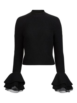 Nina Ricci ruffled-cuff wool top - Black