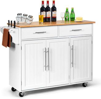 Costway Costway Carrito De Cocina Con Cajones Y Puerta Aparador Con Ruedas Carro De Servicio De Madera Blanco