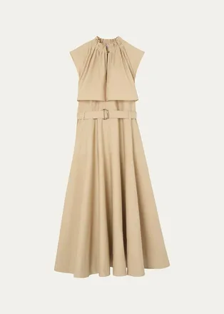 Burberry Jessica Sleeveless Belted Cotton Poplin Midi Dress