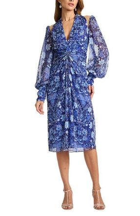 Tadashi Shoji Floral Long Sleeve Cocktail Dress in Blue Iris/Multi at Nordstrom, Size 16