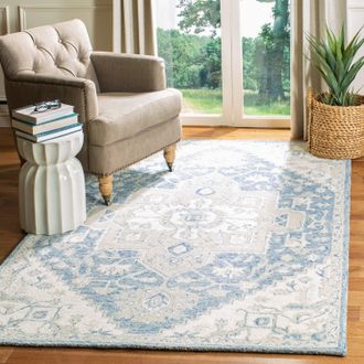 Safavieh Micro-Loop Hand Made Area rug, Blue / Ivory Traditional Style Non-Shedding