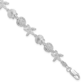 Diamond2Deal Sterling Silver Rhod-plated Polished Sand Dollar,Shell,Starfish Bracelet