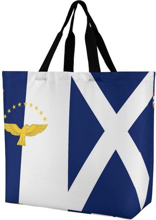 Generic Azore Scotland Flag Reusable Shopping Bags Large Capacity Grocery Bag Heavy Duty Tote for Women 40x40x16cm