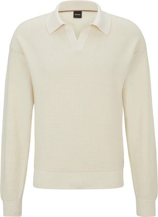 HUGO BOSS Mens Terry Regular Fit Long Sleeve Sweater in Open White - Size 2XL