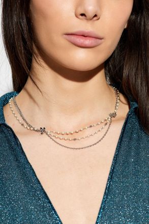Tory Burch Short Necklace With Glass Pearls, Womens, Silver