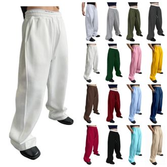 Generic Mens Baggy Joggers Loose Fit Wide Leg Sweatpants with Pockets Drawstring Elastic Waist Lounge Trousers Stylish Casual Streetwear White