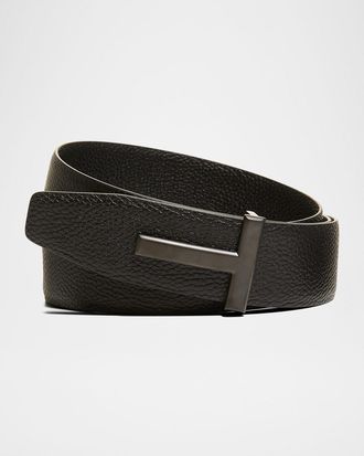 Tom Ford Men & apos;s Reversible T-Buckle Leather Belt, 40mm