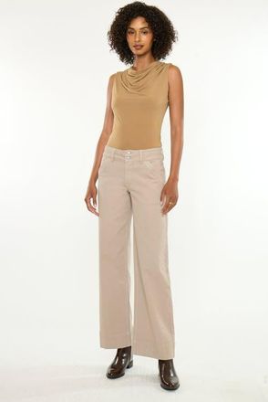 Kancan Tamryn Essentials Mid Rise Wide Flare Jeans in Tan at Nordstrom, Size 28