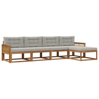 vidaXL Conjunto De Sof&aacute;s De Exterior 5 Pcs Natural Y Gris Claro Vidaxl