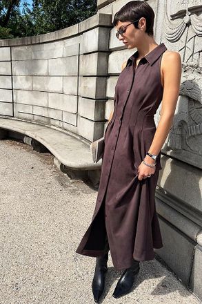 Exquise Tobie Faux Suede Sleeveless Shirtdress