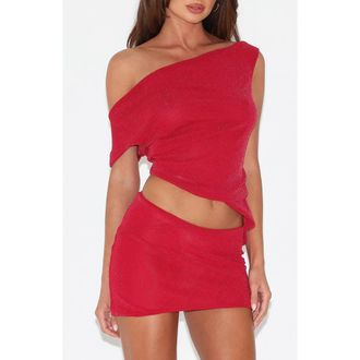 Tiger Mist Cobi Asymmetric One-Shoulder Tank in Red Sparkle at Nordstrom, Size X-Large