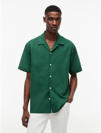 Tommy Hilfiger Mens Classic Fit Windowpane Dobby Camp Shirt - Green - XXL