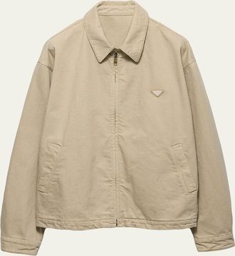 Prada Mens Denim Triangle Logo Full-Zip Jacket
