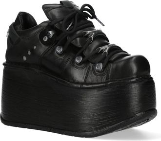 New Rock M-120N-C96 Zwarte Leren Gothic Chunky Platform Enkellaarsjes