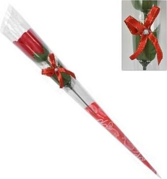 Trade Shop Trade Shop - Set 12 Pz Rose Rosa Rossa Fiore Con Diamantino Fiocco 36cm Regalo San Valentino
