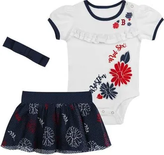 Outerstuff Newborn White/Navy Boston Red Sox Sweet Catcher 3-Piece Bodysuit, Headband and Skirt Set at Nordstrom, Size 0-3M