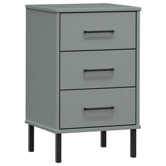 vidaXL Mesita De Noche Patas De Metal Madera Maciza Pino Gris Oslo Vidaxl