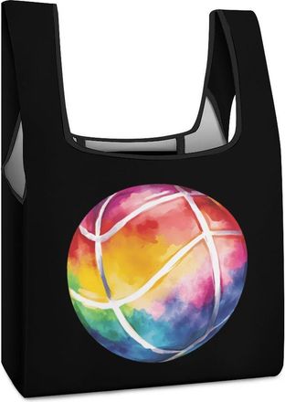 Generic Volleyball Ball Tie-dye Shopping Bag Reusable Grocery Tote Bag Foldable Handbag for Travel Picnic