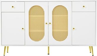 Urban Meuble Aparador de rat&aacute;n blanco con 2 cajones y 4 puertas, 140x35x82cm