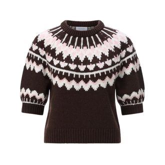 Rich & Royal SH Slvs Jacquard Sweater - - Knitwear - Donna - Marrone - L