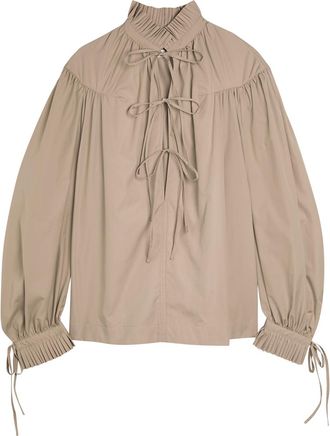 Dries Van Noten Catya Pleated Cotton-poplin Shirt - Sand - S (UK8-10 / S)