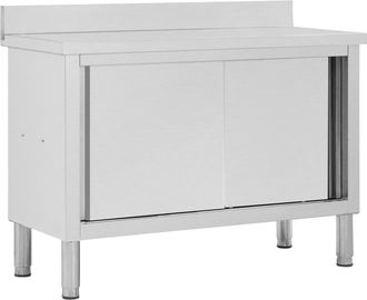 vidaXL Vidaxl - Mesa De Trabajo Puertas Correderas Acero Inox 120x50x(95-97) Cm