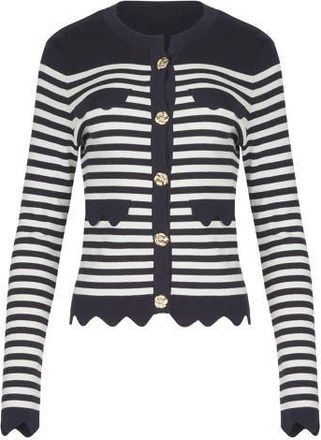 Anne Fontaine Womens Cardigan Blue And White Striped Cardigan With Gold Flower Buttons in Dark Navy at Nordstrom, Size Medium