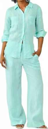 Lilly Pulitzer Mirabella Linen Palazzo Pants In Mint Condition X Capri Blue Saint Tropez Stripe