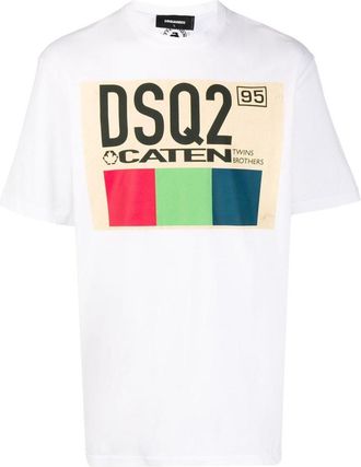 Dsquared2 Mens Dsq2 95 Caten Logo White T-shirt Cotton - Size Medium
