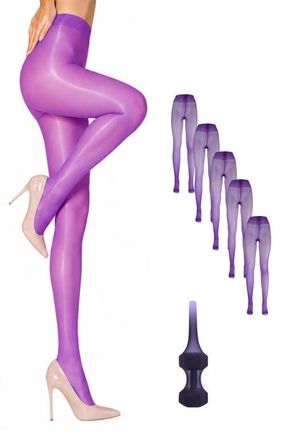Lechery 5-Pack Glossy Semi-Sheer Opaque Ladder Resistant Party Evening Tights for Women in Purple at Nordstrom, Size Small